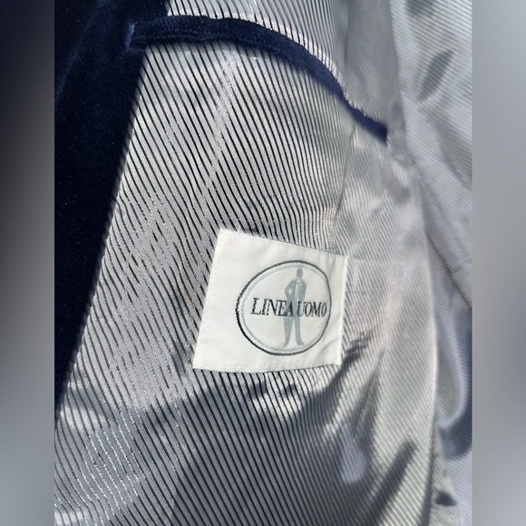 Linea Uomo Tux Dinner Jacket Blazer Size 54 LONG Blue Velvet Satin Mens - Picture 5 of 13